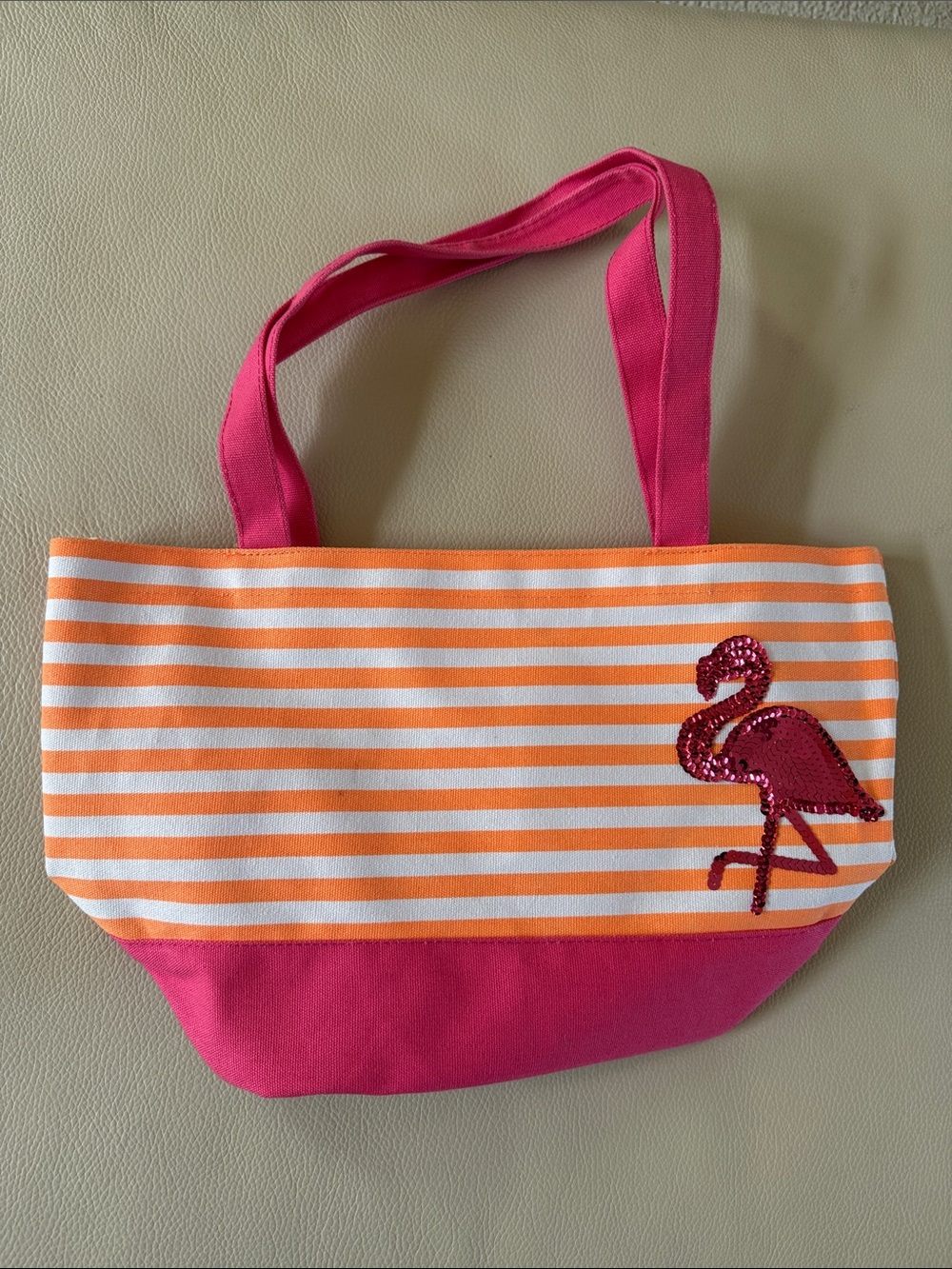 Quacker Factory Pink and Orange Sequin Flamingo Tote